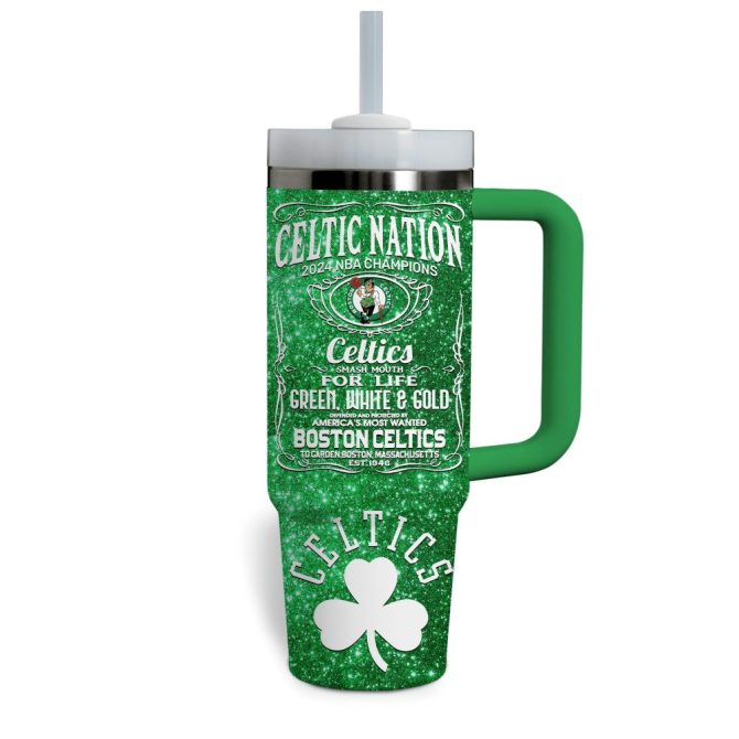 Boston Celtics Nba Custom Stanley Quencher 40Oz Stainless Steel Tumbler With Handle - Image 3