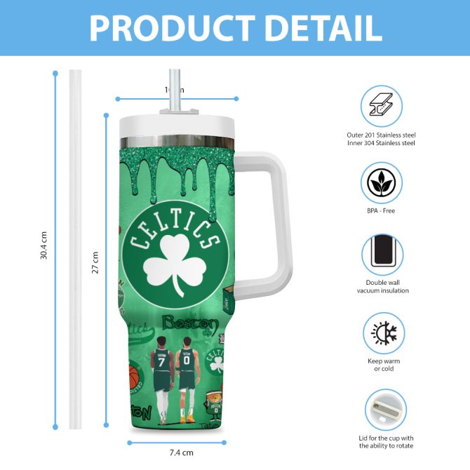Boston Celtics Nba Custom Stanley Quencher 40Oz Stainless Steel Tumbler With Handle - Image 3