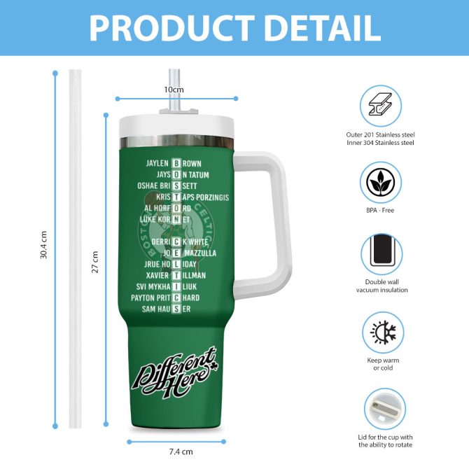 Boston Celtics Nba Custom Stanley Quencher 40Oz Stainless Steel Tumbler With Handle - Image 3