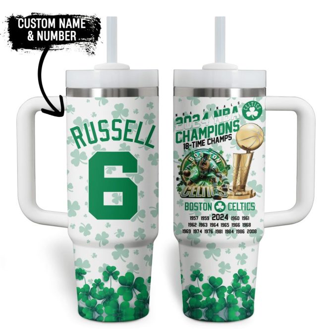 Boston Celtics Nba Custom Stanley Quencher 40Oz Stainless Steel Tumbler With Handle
