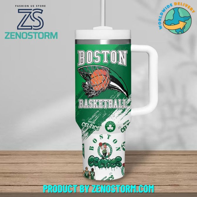 Boston Celtics Nba Custom Stanley Quencher 40Oz Stainless Steel Tumbler With Handle - Image 3