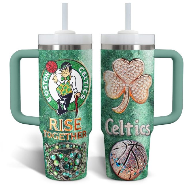 Boston Celtics Nba Custom Stanley Quencher 40Oz Stainless Steel Tumbler With Handle - Image 3