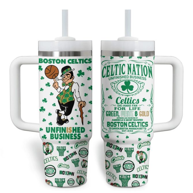 Boston Celtics Nba Custom Stanley Quencher 40Oz Stainless Steel Tumbler With Handle - Image 2