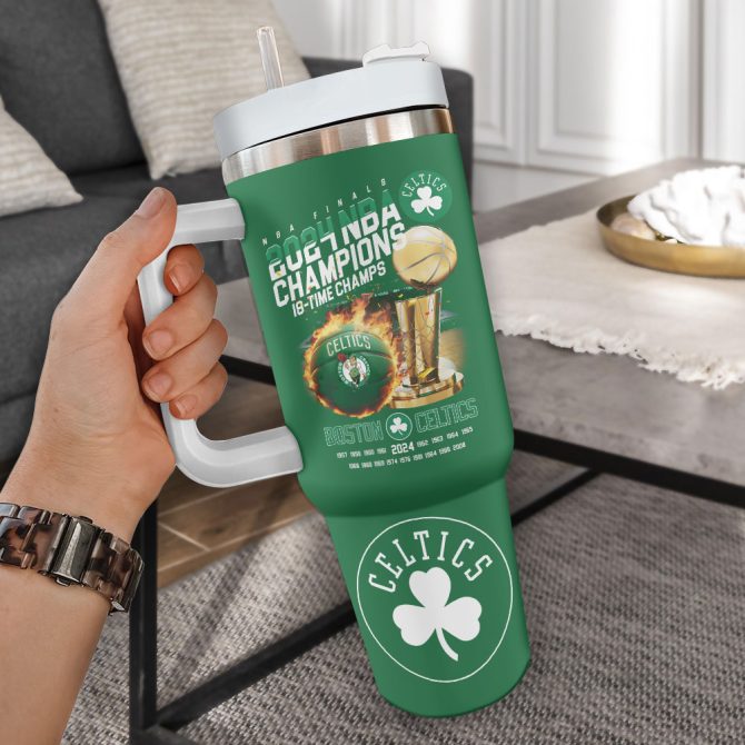 Boston Celtics Nba Custom Stanley Quencher 40Oz Stainless Steel Tumbler With Handle - Image 2
