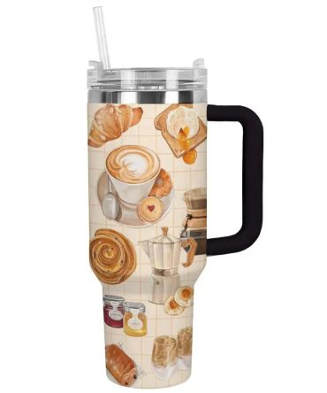 Breakfast Coffee Custom Stanley Quencher 40Oz Stainless Steel Tumbler With Handle