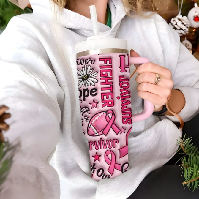 Breast Cancer Custom Stanley Quencher 40Oz Stainless Steel Tumbler - Image 2