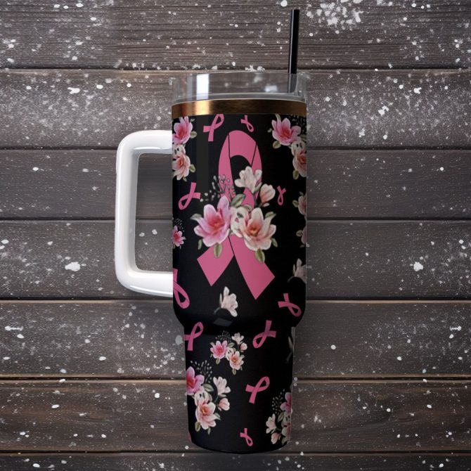 Breast Cancer Custom Stanley Quencher 40Oz Stainless Steel Tumbler With Handle - Image 2