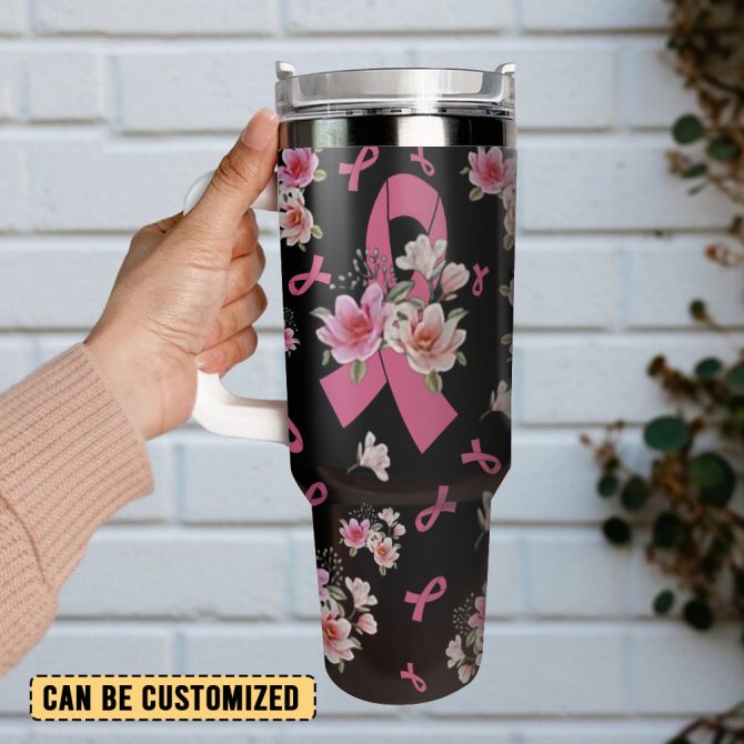 Breast Cancer Custom Stanley Quencher 40Oz Stainless Steel Tumbler With Handle - Image 3