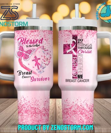 Breast Cancer Custom Stanley Quencher 40Oz Stainless Steel Tumbler With Handle