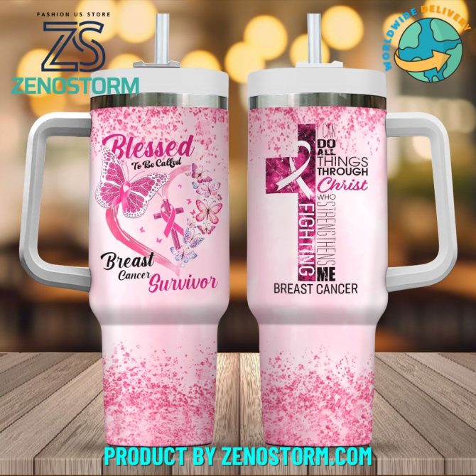 Breast Cancer Custom Stanley Quencher 40Oz Stainless Steel Tumbler With Handle