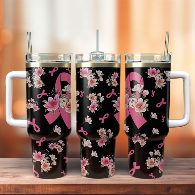 Breast Cancer Custom Stanley Quencher 40Oz Stainless Steel Tumbler With Handle