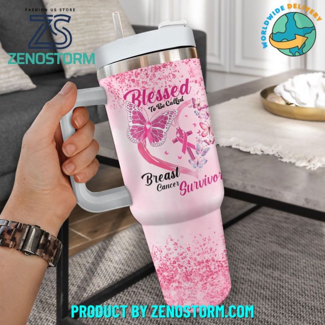Breast Cancer Custom Stanley Quencher 40Oz Stainless Steel Tumbler With Handle - Image 2
