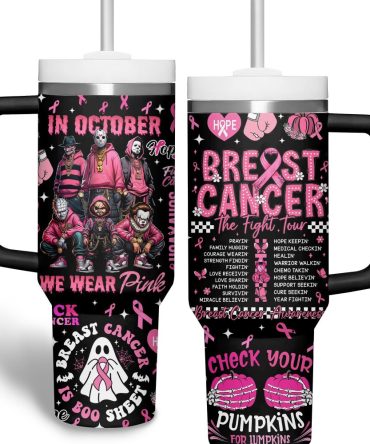 Breast Cancer Horror Movies Custom Stanley Quencher 40Oz Stainless Steel Tumbler With Handle