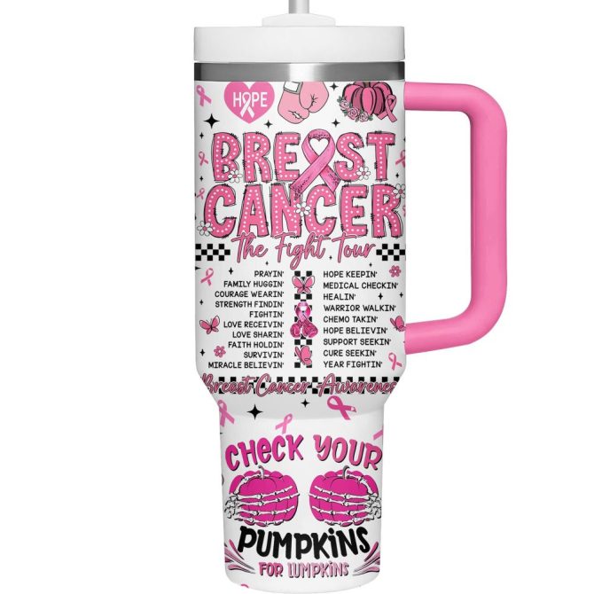 Breast Cancer Horror Movies Custom Stanley Quencher 40Oz Stainless Steel Tumbler With Handle - Image 3