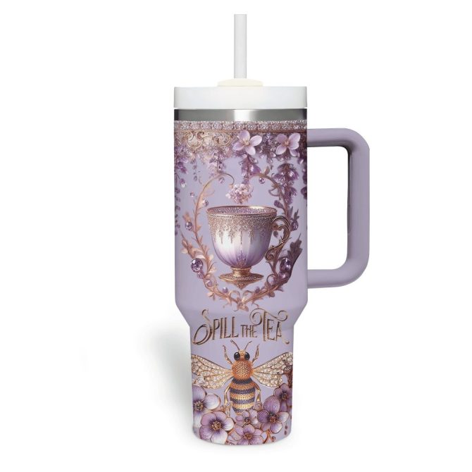Bridgerton Movies Custom Stanley Quencher 40Oz Stainless Steel Tumbler With Handle - Image 4