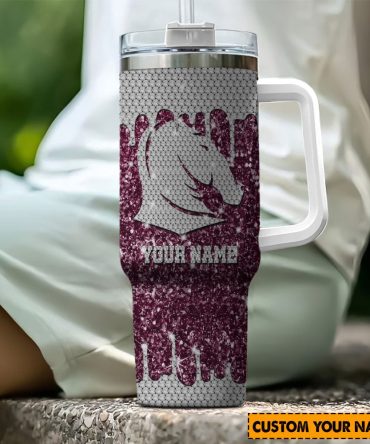 Brisbane Broncos Nrl Sports Glitter Custom Stanley Quencher 40Oz Stainless Steel Tumbler With Handle