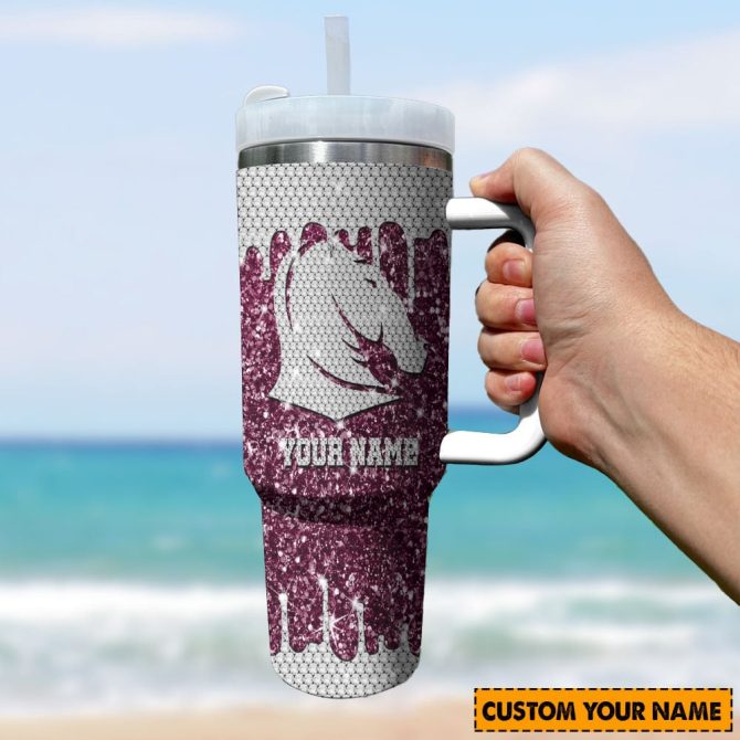 Brisbane Broncos Nrl Sports Glitter Custom Stanley Quencher 40Oz Stainless Steel Tumbler With Handle - Image 3