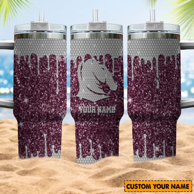 Brisbane Broncos Nrl Sports Glitter Custom Stanley Quencher 40Oz Stainless Steel Tumbler With Handle - Image 4