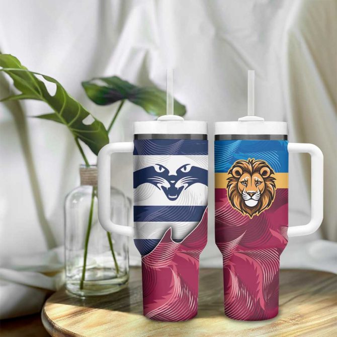 Brisbane-Geelong Football Cracked Metal Style Custom Stanley Quencher 40Oz Stainless Steel Tumbler With Handle - Image 9