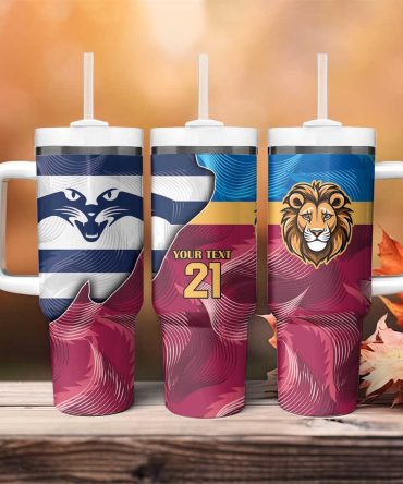 Brisbane-Geelong Football Cracked Metal Style Custom Stanley Quencher 40Oz Stainless Steel Tumbler With Handle