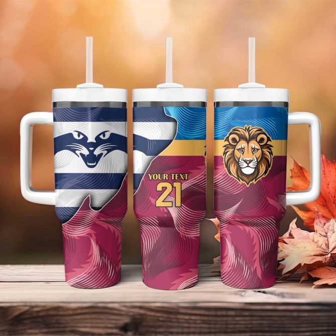 Brisbane-Geelong Football Cracked Metal Style Custom Stanley Quencher 40Oz Stainless Steel Tumbler With Handle