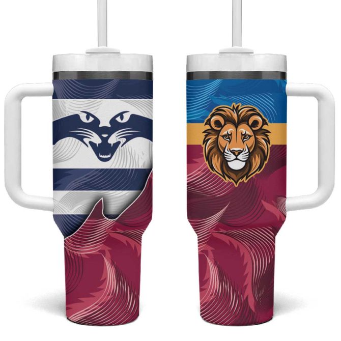 Brisbane-Geelong Football Cracked Metal Style Custom Stanley Quencher 40Oz Stainless Steel Tumbler With Handle - Image 2
