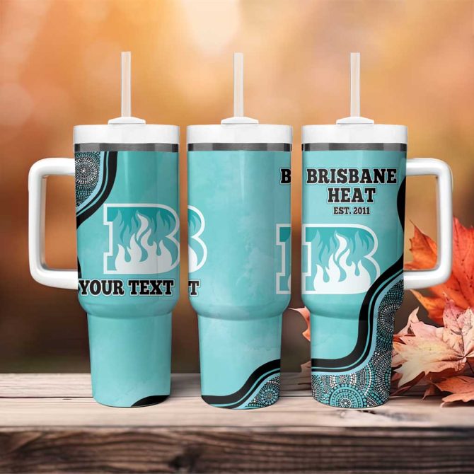 Brisbane Heat Indigenous Art #8211; Grunge Style Custom Stanley Quencher 40Oz Stainless Steel Tumbler With Handle