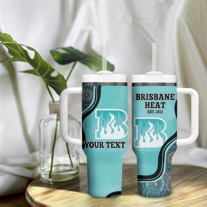 Brisbane Heat Indigenous Art #8211; Grunge Style Custom Stanley Quencher 40Oz Stainless Steel Tumbler With Handle - Image 9