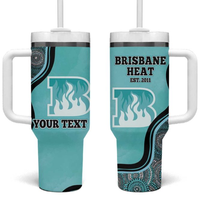 Brisbane Heat Indigenous Art #8211; Grunge Style Custom Stanley Quencher 40Oz Stainless Steel Tumbler With Handle - Image 2