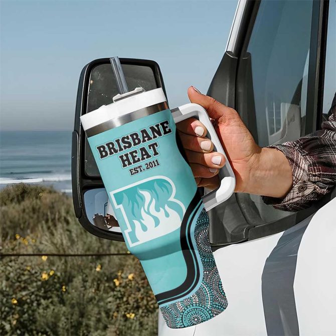 Brisbane Heat Indigenous Art #8211; Grunge Style Custom Stanley Quencher 40Oz Stainless Steel Tumbler With Handle - Image 7
