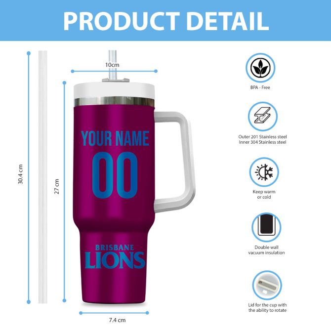 Brisbane Lions Afl Custom Stanley Quencher 40Oz Stainless Steel Tumbler - Image 5