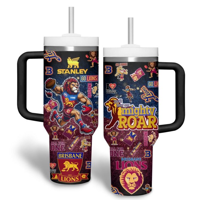Brisbane Lions Afl Custom Stanley Quencher 40Oz Stainless Steel Tumbler With Handle - Image 2