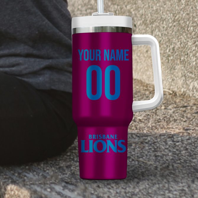Brisbane Lions Afl Custom Stanley Quencher 40Oz Stainless Steel Tumbler - Image 2