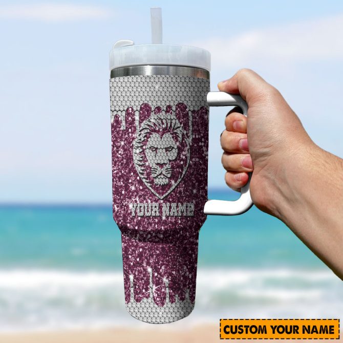 Brisbane Lions Afl Sports Glitter Custom Stanley Quencher 40Oz Stainless Steel Tumbler With Handle - Image 2