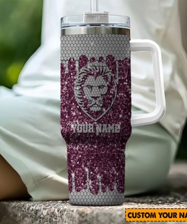 Brisbane Lions Afl Sports Glitter Custom Stanley Quencher 40Oz Stainless Steel Tumbler With Handle