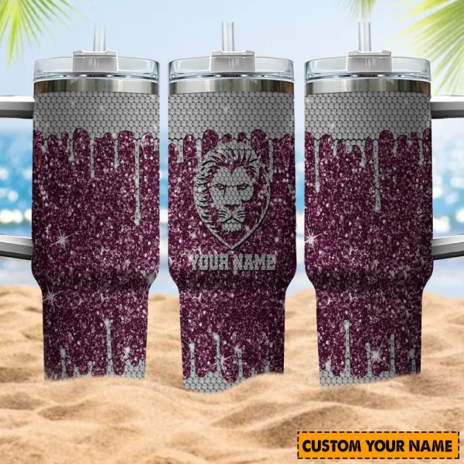 Brisbane Lions Afl Sports Glitter Custom Stanley Quencher 40Oz Stainless Steel Tumbler With Handle - Image 3