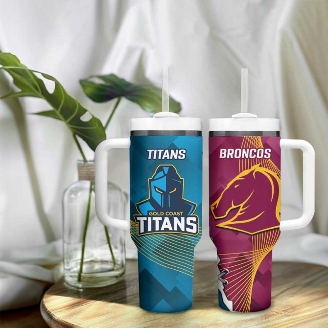 Broncos And Titans Rugby 2024 Dynamic Style Custom Stanley Quencher 40Oz Stainless Steel Tumbler With Handle - Image 9