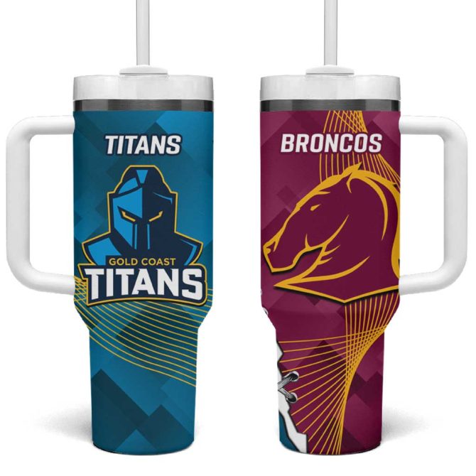 Broncos And Titans Rugby 2024 Dynamic Style Custom Stanley Quencher 40Oz Stainless Steel Tumbler With Handle - Image 2