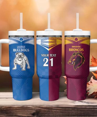 Broncos-Bulldogs Nrl Tribal Half Style Custom Stanley Quencher 40Oz Stainless Steel Tumbler With Handle
