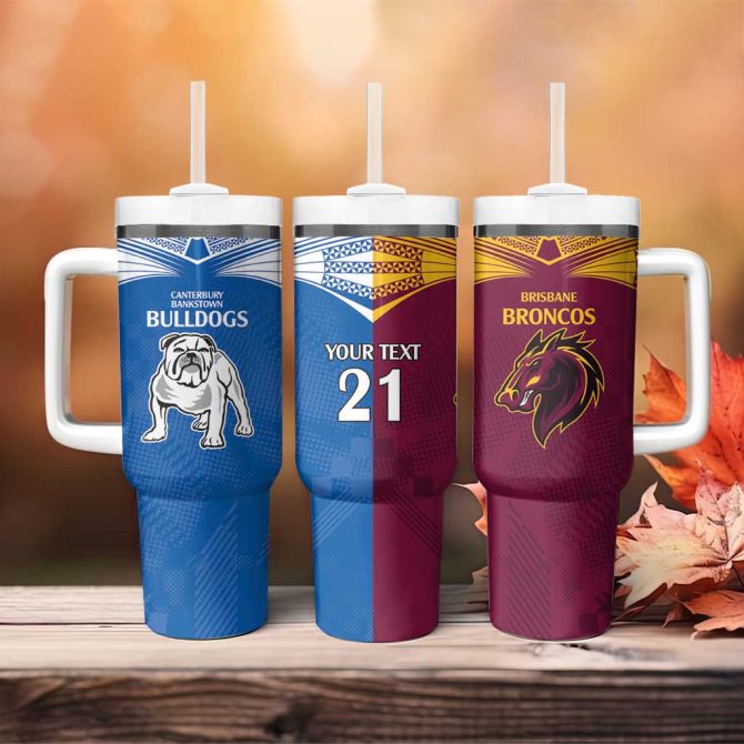 Broncos-Bulldogs Nrl Tribal Half Style Custom Stanley Quencher 40Oz Stainless Steel Tumbler With Handle