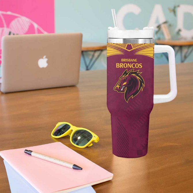 Broncos-Bulldogs Nrl Tribal Half Style Custom Stanley Quencher 40Oz Stainless Steel Tumbler With Handle - Image 5