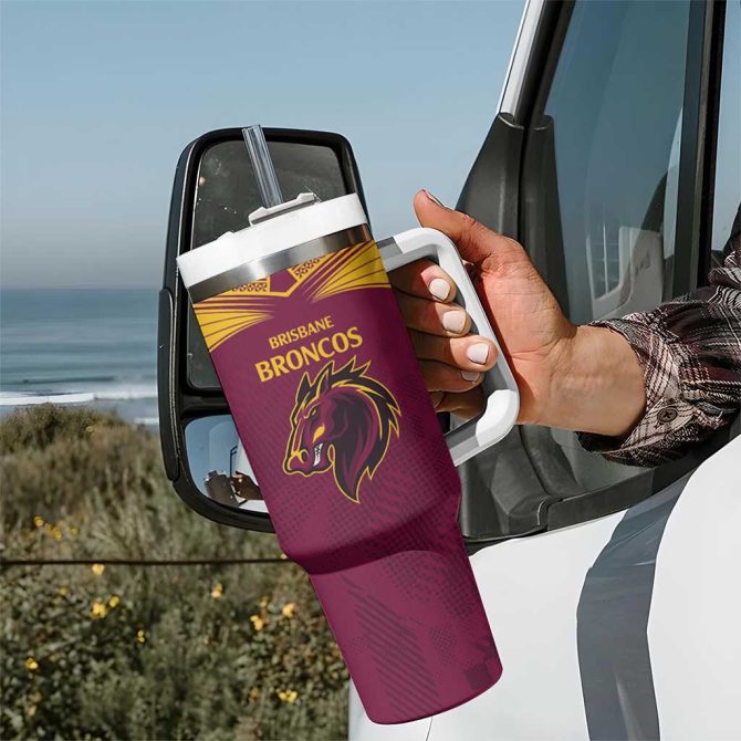 Broncos-Bulldogs Nrl Tribal Half Style Custom Stanley Quencher 40Oz Stainless Steel Tumbler With Handle - Image 7