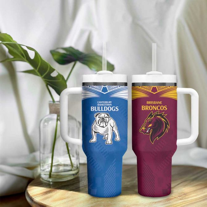 Broncos-Bulldogs Nrl Tribal Half Style Custom Stanley Quencher 40Oz Stainless Steel Tumbler With Handle - Image 9