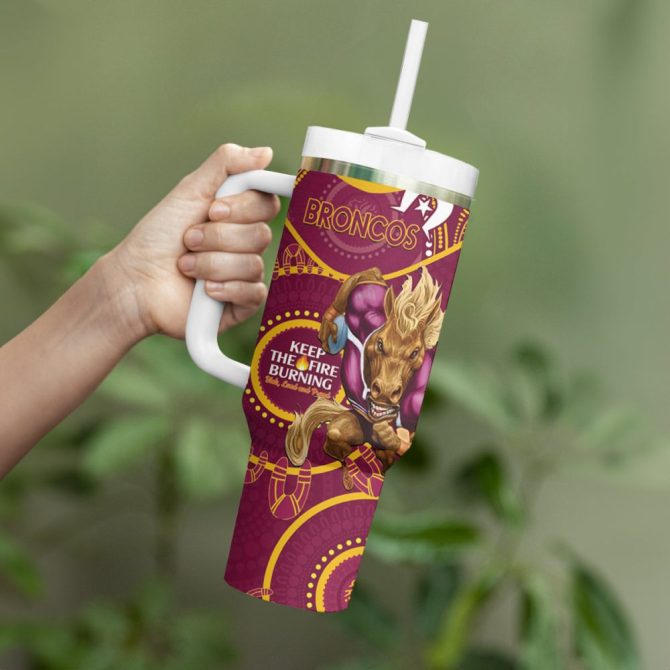 Broncos Naidoc Week Nrl Custom Stanley Quencher 40Oz Stainless Steel Tumbler - Image 4