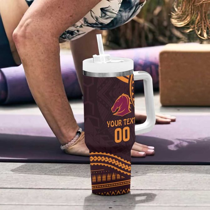 Broncos Rugby With Polynesian Style Custom Stanley Quencher 40Oz Stainless Steel Tumbler With Handle - Image 6