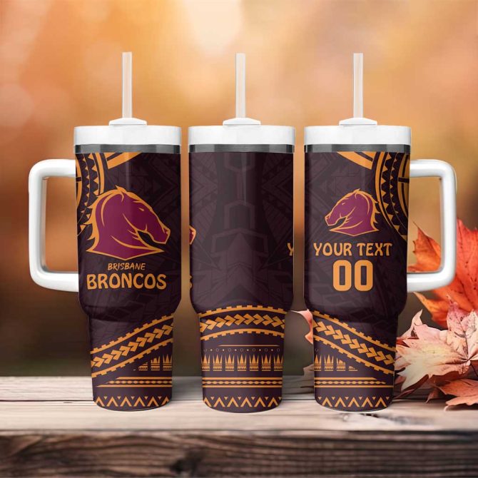 Broncos Rugby With Polynesian Style Custom Stanley Quencher 40Oz Stainless Steel Tumbler With Handle