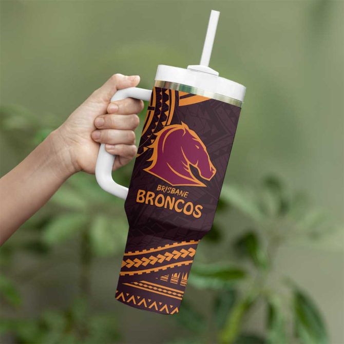 Broncos Rugby With Polynesian Style Custom Stanley Quencher 40Oz Stainless Steel Tumbler With Handle - Image 4