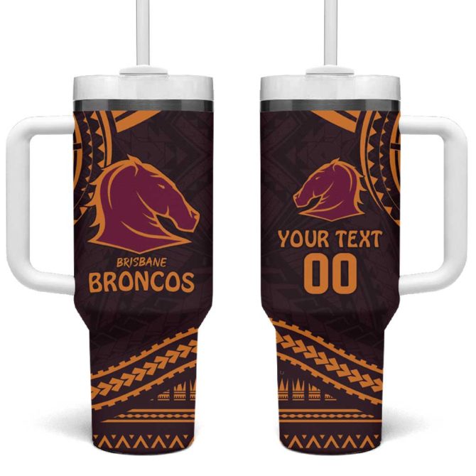 Broncos Rugby With Polynesian Style Custom Stanley Quencher 40Oz Stainless Steel Tumbler With Handle - Image 2