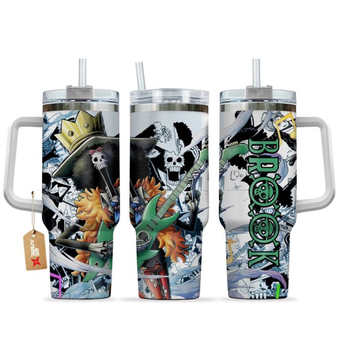 Brook One Piece Anime Custom Stanley Quencher 40Oz Stainless Steel Tumbler