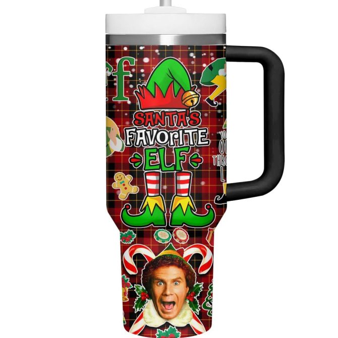 Buddy Elf Movies Custom Stanley Quencher 40Oz Stainless Steel Tumbler With Handle - Image 3